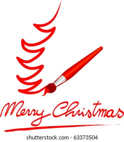 Christmas card with hand-painted tree. Vector