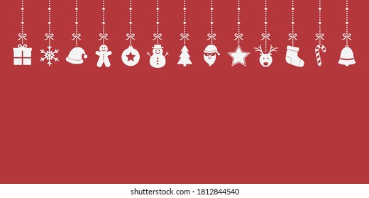 Christmas Card With Hanging Icons. Xmas Decoration. Vector