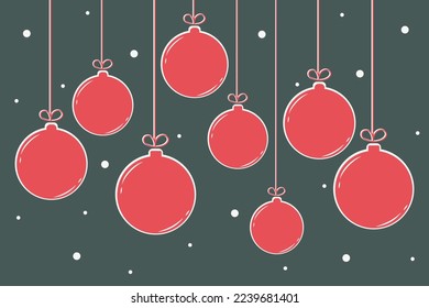 Christmas card with hanging ornaments. Design of a festive background. Vector illustration