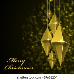 Christmas card with hanging yellow glass baubles. EPS10 file.
