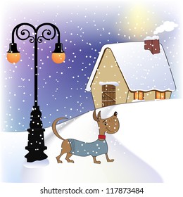 Christmas card with happy dressed dog