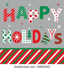 Christmas card with happy holiday typography design