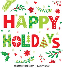 Christmas card with happy holiday typography design