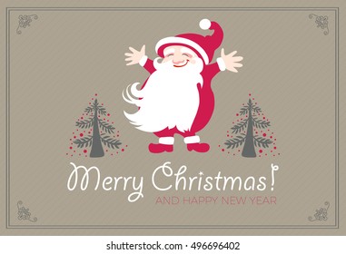 Christmas Card and Happy New 2017 Year Invitation with Cute Santa Claus. Vector illustration