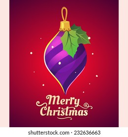 Christmas card. Happy new year poster. Vector illustration with Christmas tree ball. Decorations. 