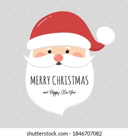 Christmas card with happy Santa Claus and wishes. Vector