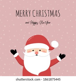 Christmas card with happy Santa Claus and wishes. Vector