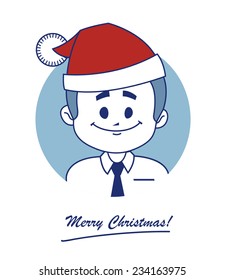 Christmas card  with happy  Santa Claus in red hat