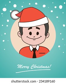 Christmas card  with happy  Santa Claus in red hat and tie