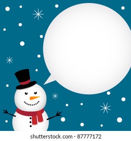 Christmas card with happy snowman