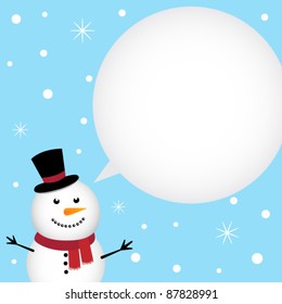 Christmas card with happy snowman
