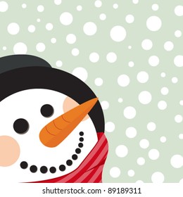 Christmas card with happy snowman