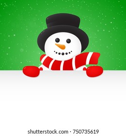 Christmas card with happy snowman and copyspace. Vector.