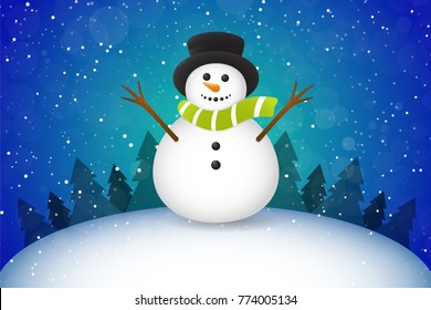 Christmas card with happy Snowman and copyspace. Vector.