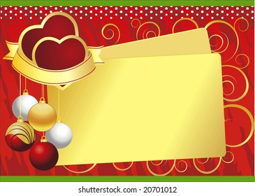 CHRISTMAS CARD WITH HEARTS AND BALLS