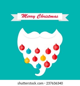 Christmas card with hipster Santa Claus  mustache and beard with beard baubles, vector illustration  