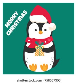 Christmas card with holiday penguin