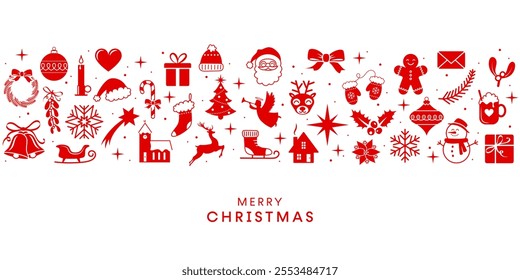 Christmas card, holidays banner, red decorations border