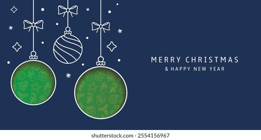 Christmas card with holidays decoration. Merry Christmas and Happy New Year background.