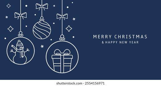 Christmas card with holidays decoration. Merry Christmas and Happy New Year background.