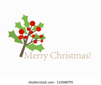 Christmas card with holly berry branch. Vector illustration
