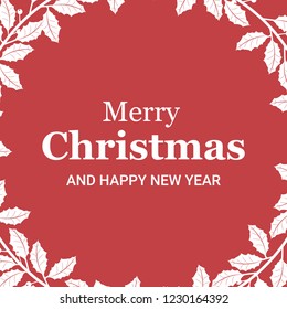 Christmas card with holly branches in the corners