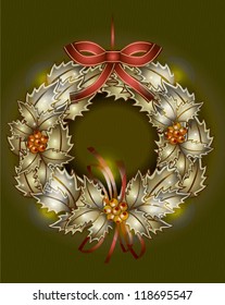 Christmas card with the holly wreath