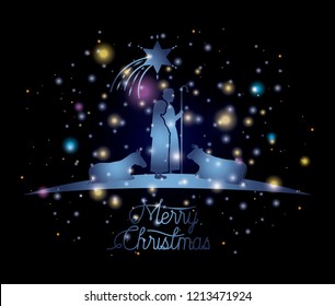 christmas card with holy family and animals