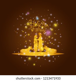 christmas card with holy family and animals