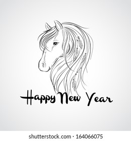 Christmas card with horse. Vector illustration