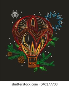 Christmas card with a hot air balloon