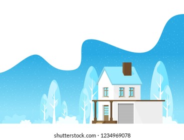 Christmas card with house in flat style
