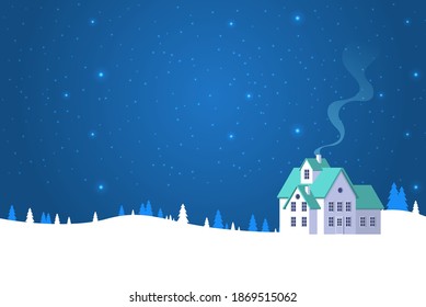 Christmas card with house in flat style