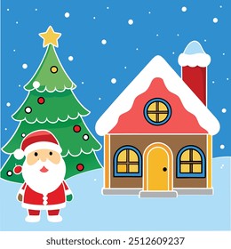 A christmas card with a house and a santa claus 2