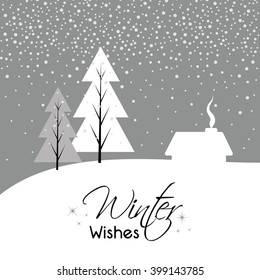 Christmas Card with house and Christmas tree