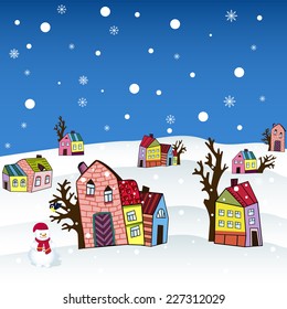 Christmas card with houses, vector 