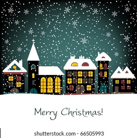 Christmas card with houses, vector