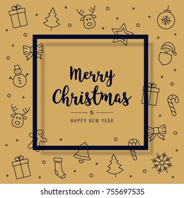 christmas card icon elements golden text greeting frame background