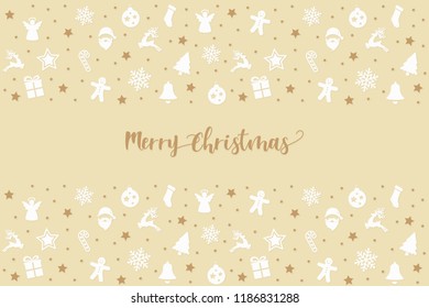Christmas card icon elements text greeting frame golden white background