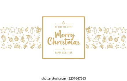 Christmas card icon elements text greeting frame with golden white background.