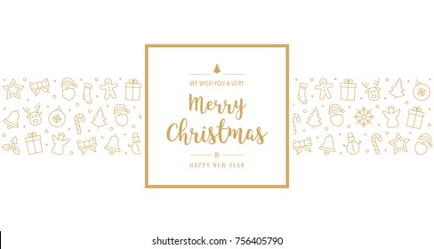 christmas card icon elements text greeting frame golden white background