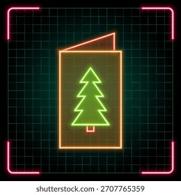 Christmas card icon illustration, Christmas vector symbol collection, cyber neon visual, glowing borders frames.