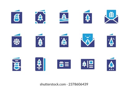 Christmas card icon set. Duotone color. Vector illustration. Containing christmas, postcard, greeting card, card, gift. 