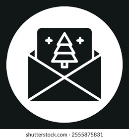 Christmas card icon vector isolated on a black background.