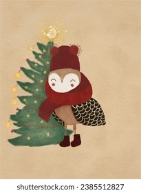 christmas card illustration bird art