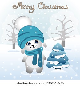 Christmas card. Christmas illustration with rabbit. Bunny. Vector Illustration.