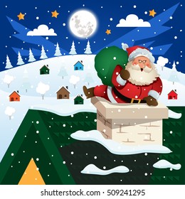 Christmas Card Illustration - Santa Claus Chimney Entrance