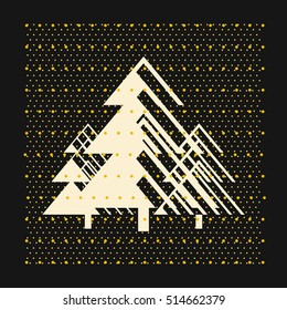 Christmas card. Illustration of Christmas tree and snow. Minimal graphic vector illustration