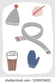 Christmas card illustration. Vertical vector illustration. Cozy postcard