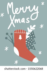 Christmas card illustration. Vertical vector illustration. Cozy postcard